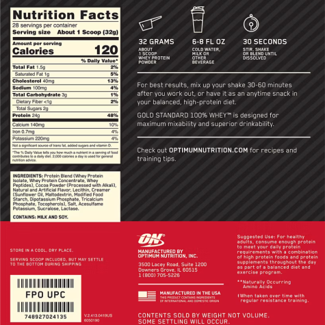 ON Whey Gold Standard 100% 2 LB - Extreme Milk Chocolate